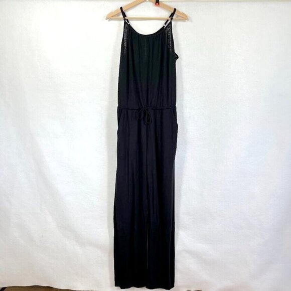 Becca Sleeveless Jumpsuit Boho Slub Knit Scoop Neck Sexy Pockets Swim Cover M - Picture 2 of 8